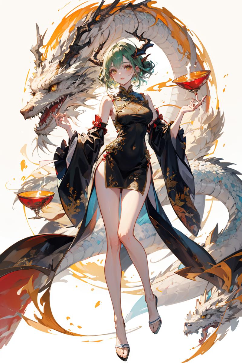 21538-3844553330-[(white background_1.5)__5],(bottle bottom_0.9),masterpiece,(full body_1.2),_Dragon and girl, 1girl, horns, dragon, dress, yello.png